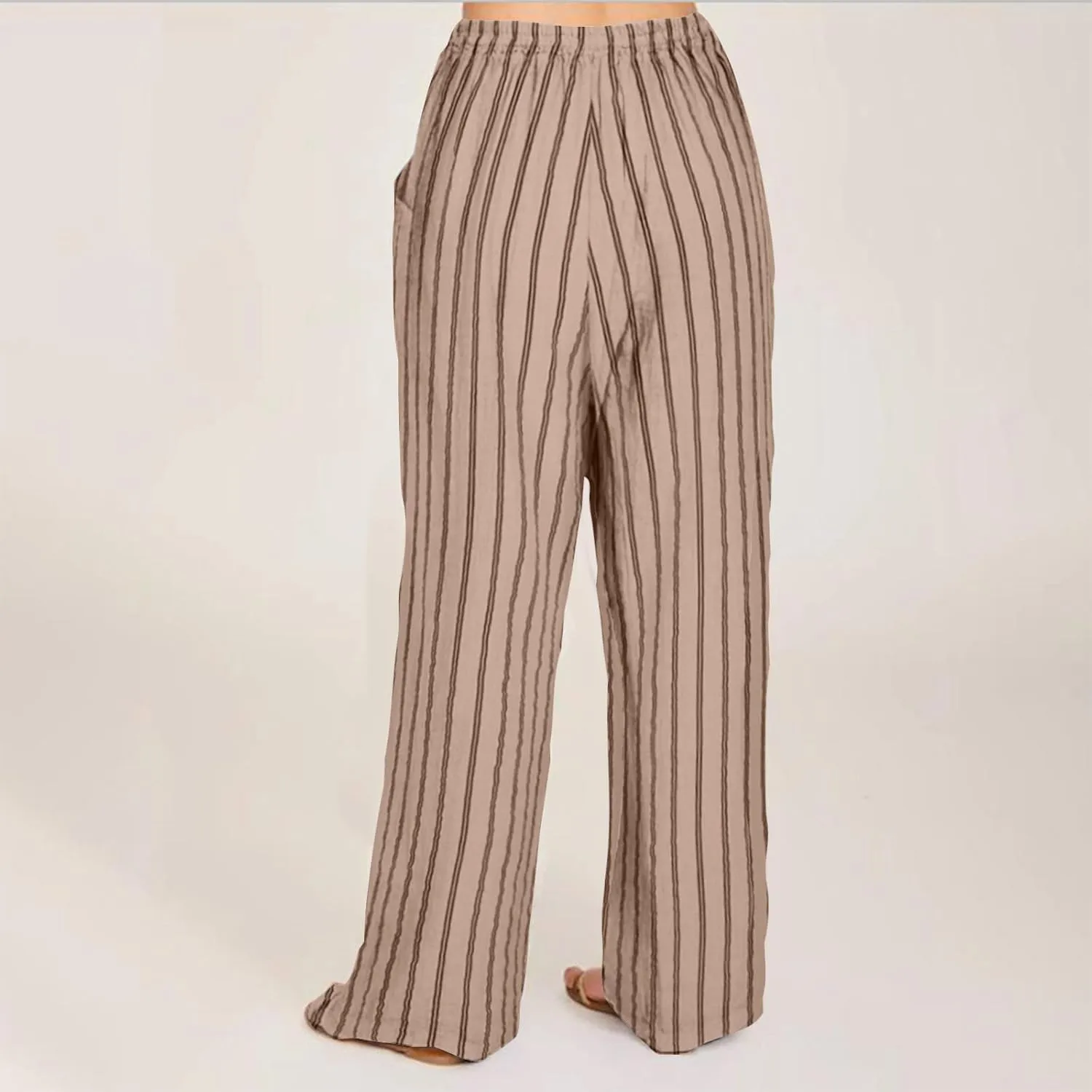 Summer Pants for Women 2024,Striped Wide Leg Loose Drawstring High Waist Palazzo Trousers Pants with Pockets