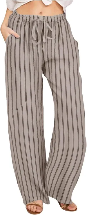 Summer Pants for Women 2024,Striped Wide Leg Loose Drawstring High Waist Palazzo Trousers Pants with Pockets