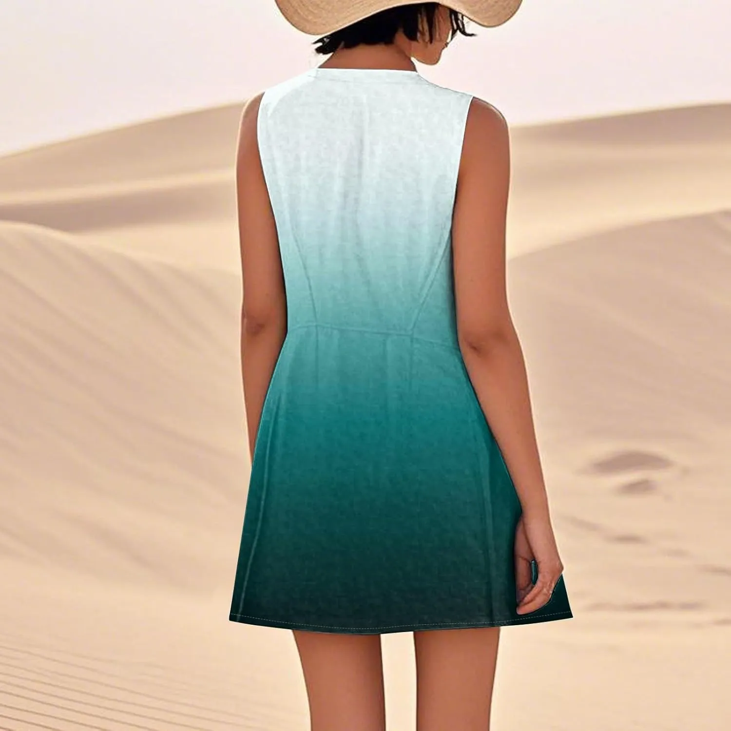 Summer Sleeveless Dresses for Women Loose Fit Beach Vacation Tank Dress Casual Flowy Midi Sundresses with Pockets