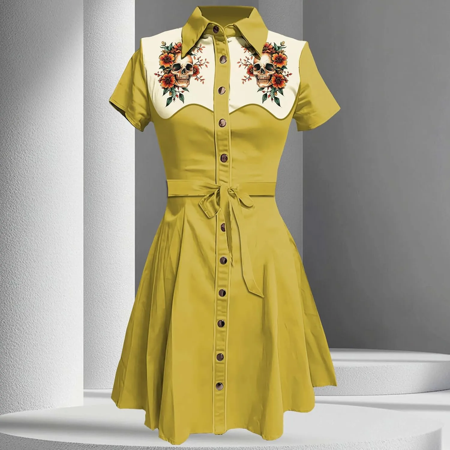 Summer Vintage Western Midi Dresses for Women 2025 Button Down Bodycon Retro Floral Printed Shirts Dress