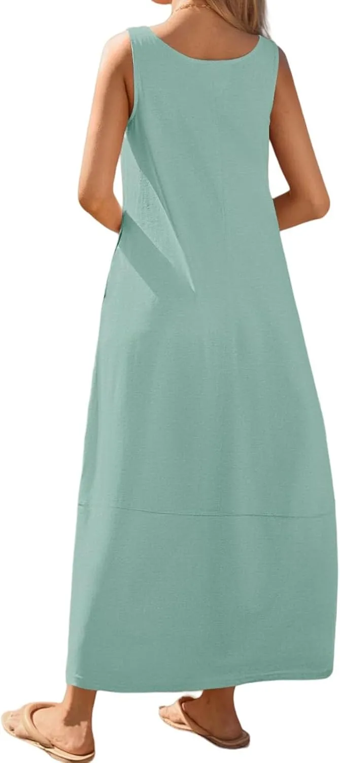 Sundresses for Women 2025 Vacation Casual Summer Beach Dress Scoop Neck Sleeveless Tank Dress Loose Maxi Dresses