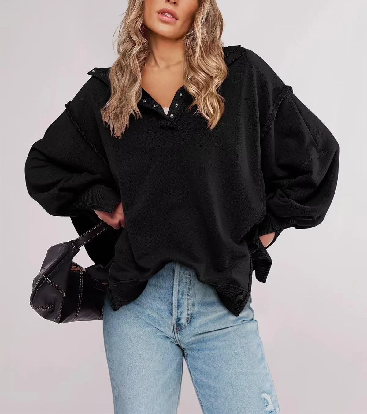 Sweatshirt for Women Fall Clothing for Women 2024 Trendy Henley Pullover Button Sweatshirts Tunic Tops S-2xl