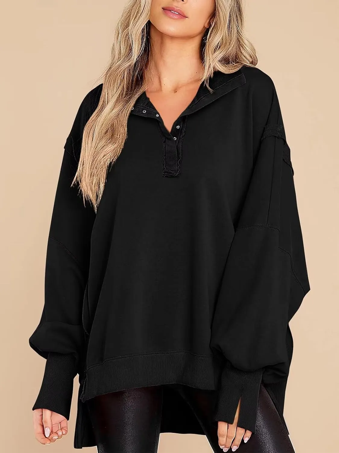 Sweatshirt for Women Fall Clothing for Women 2024 Trendy Henley Pullover Button Sweatshirts Tunic Tops S-2xl
