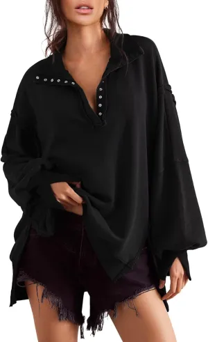 Sweatshirt for Women Fall Clothing for Women 2024 Trendy Henley Pullover Button Sweatshirts Tunic Tops S-2xl