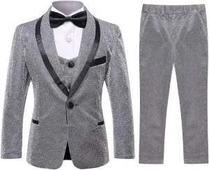 SWOTGdoby Boys Gold Tuxedo Suit Shiny Festive Dress 3 Pieces Blazer Pants Vest for Wedding