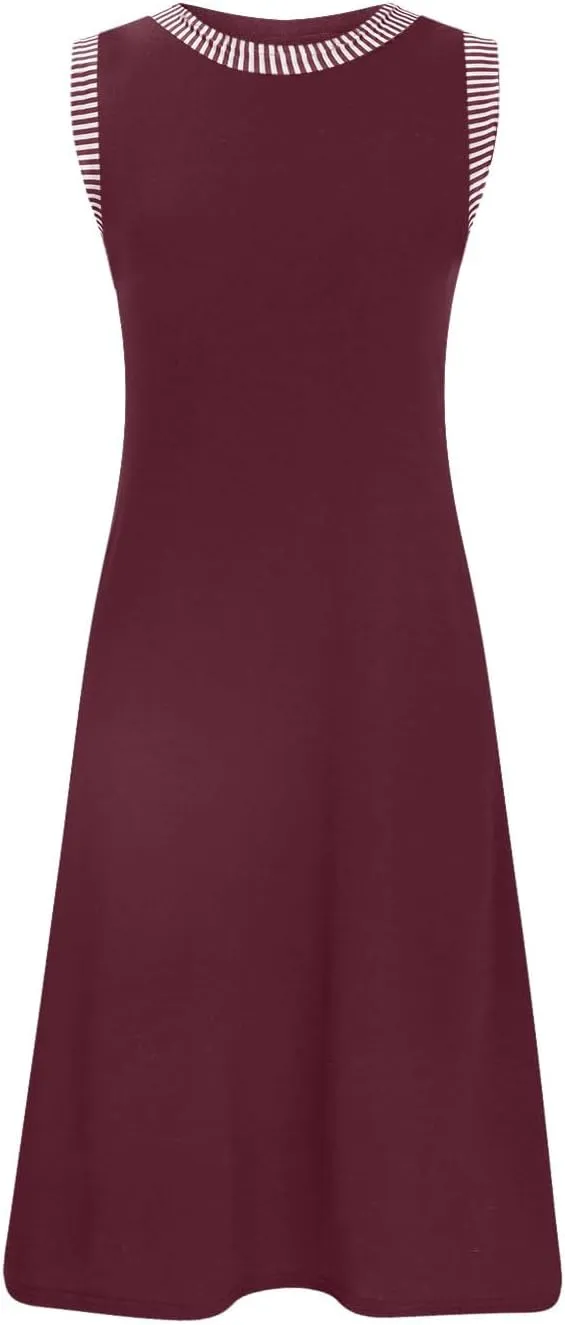 TANGNADE Women's Casual Sleeveless Mini Summer Sundress Crewneck Tank Loose Beach Vacation Ladies Short Dresses
