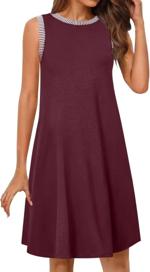 TANGNADE Women's Casual Sleeveless Mini Summer Sundress Crewneck Tank Loose Beach Vacation Ladies Short Dresses
