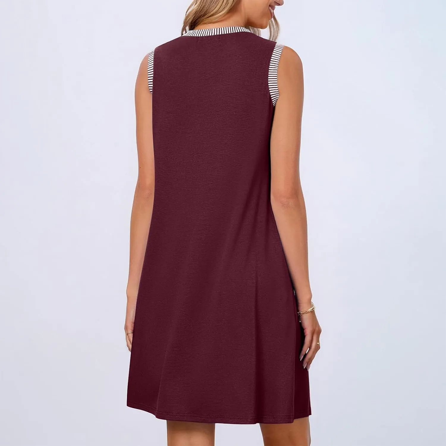 TANGNADE Women's Casual Sleeveless Mini Summer Sundress Crewneck Tank Loose Beach Vacation Ladies Short Dresses