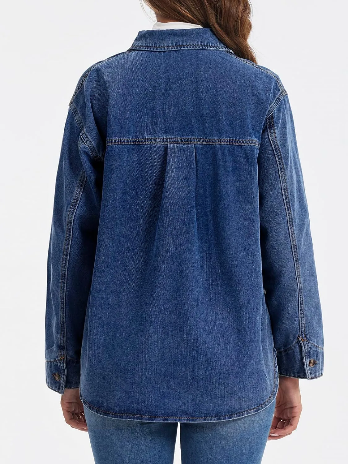 Tankaneo Womens Long Sleeve Denim Tops Casual V Neck Button Down Loose Fit Pullover Jean Shirts