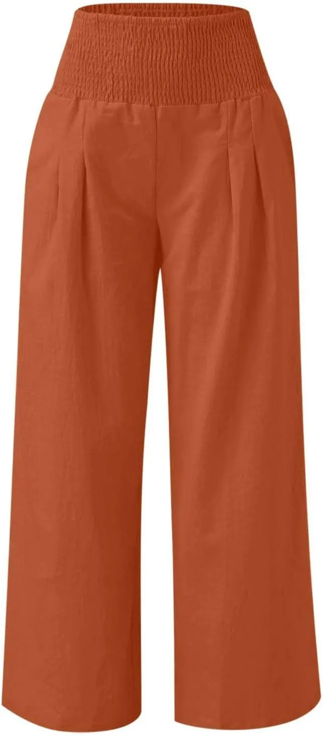 Teen Girls Cotton Linen Palazzo Pants Kids Beach Travel Resort Trousers Summer High Waist Casual Wide Leg Lounge Pant