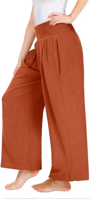 Teen Girls Cotton Linen Palazzo Pants Kids Beach Travel Resort Trousers Summer High Waist Casual Wide Leg Lounge Pant