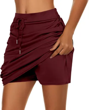 Tennis Skirt for Women Athletic Drawstring High Waisted Skorts with Built in Shorts Pockets Gym Sports Golf Skirts