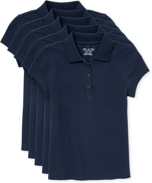 The Children's Place Girls' 5 Pack Short Sleeve Ruffle Pique Polo, Tidal, X-Large(Plus)