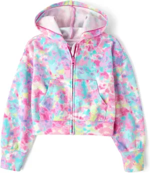 The Children's Place Girls' Long Sleeve Cropped Hooded Zip Up
