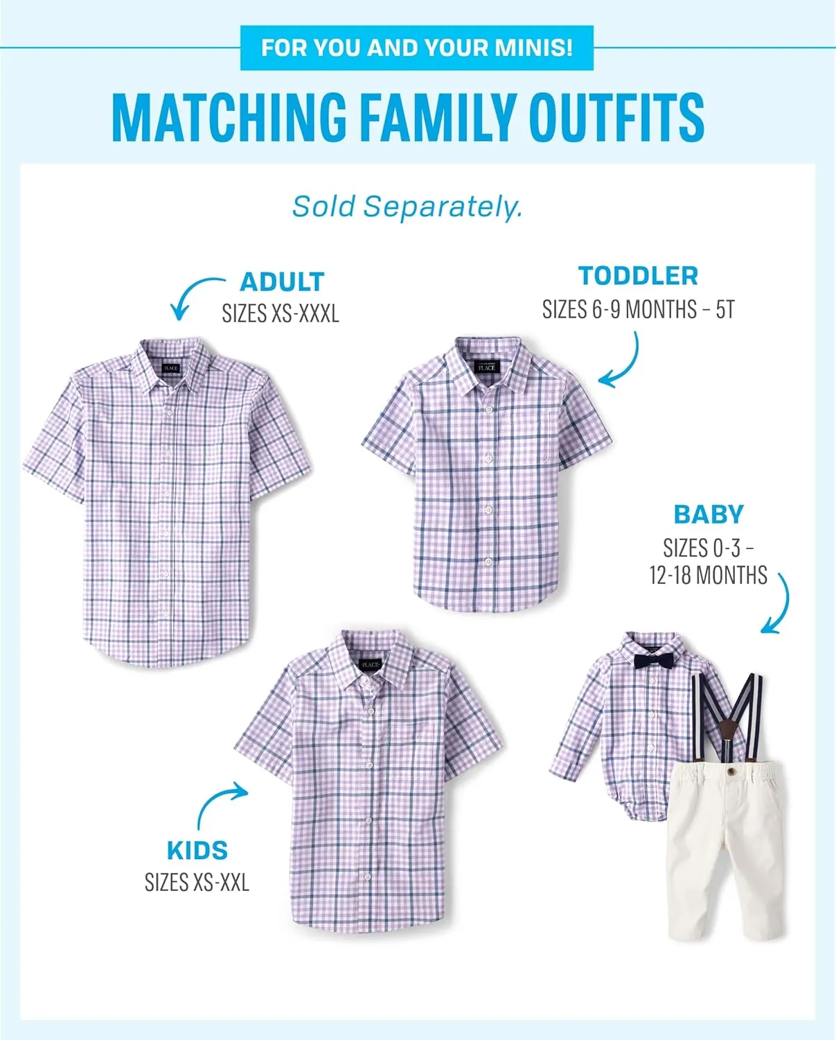 The Children's Place Kids' Coordinating Family Outfits, Mommy & Me, Dad & Son, Baby, Purple Party Collection