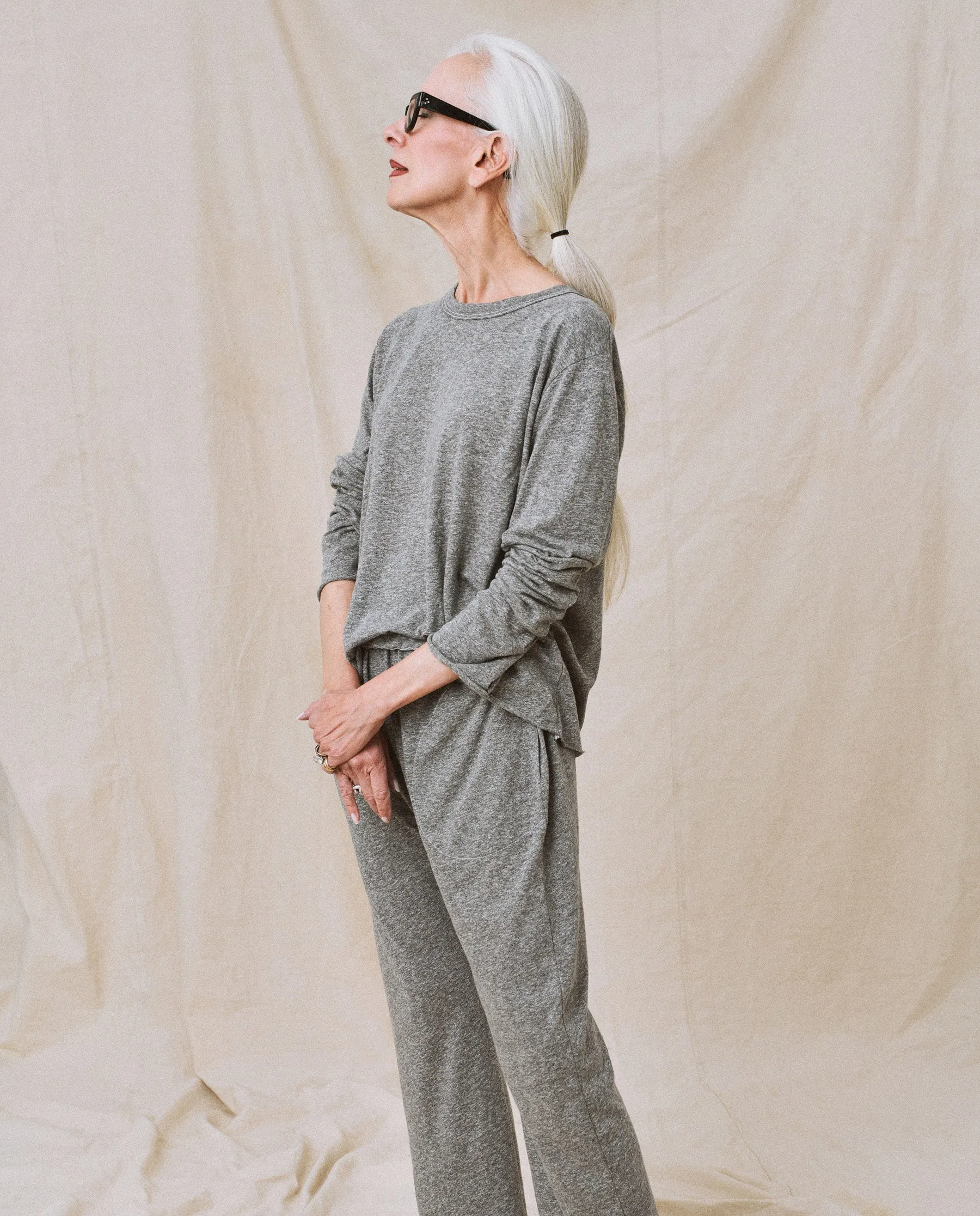 The Long Sleeve Crop Tee. -- Heather Grey