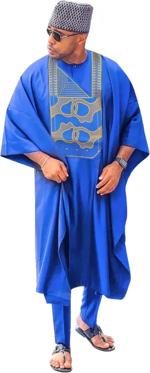 TIDOIRSA Dashiki for Men,Embroidery African Mens Clothing Dashiki Shirts and Pants Outfits 3 Pieces Set