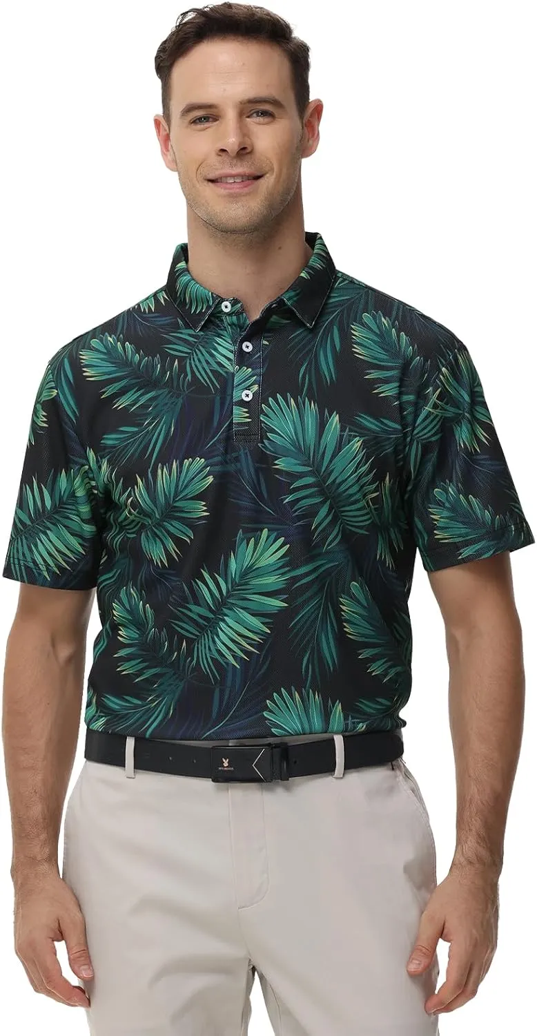 TIHEEN Mens Performance Moisture Wicking Golf Polo Shirt,Mens Business Casual Printed Short Sleeve Polo Shirts