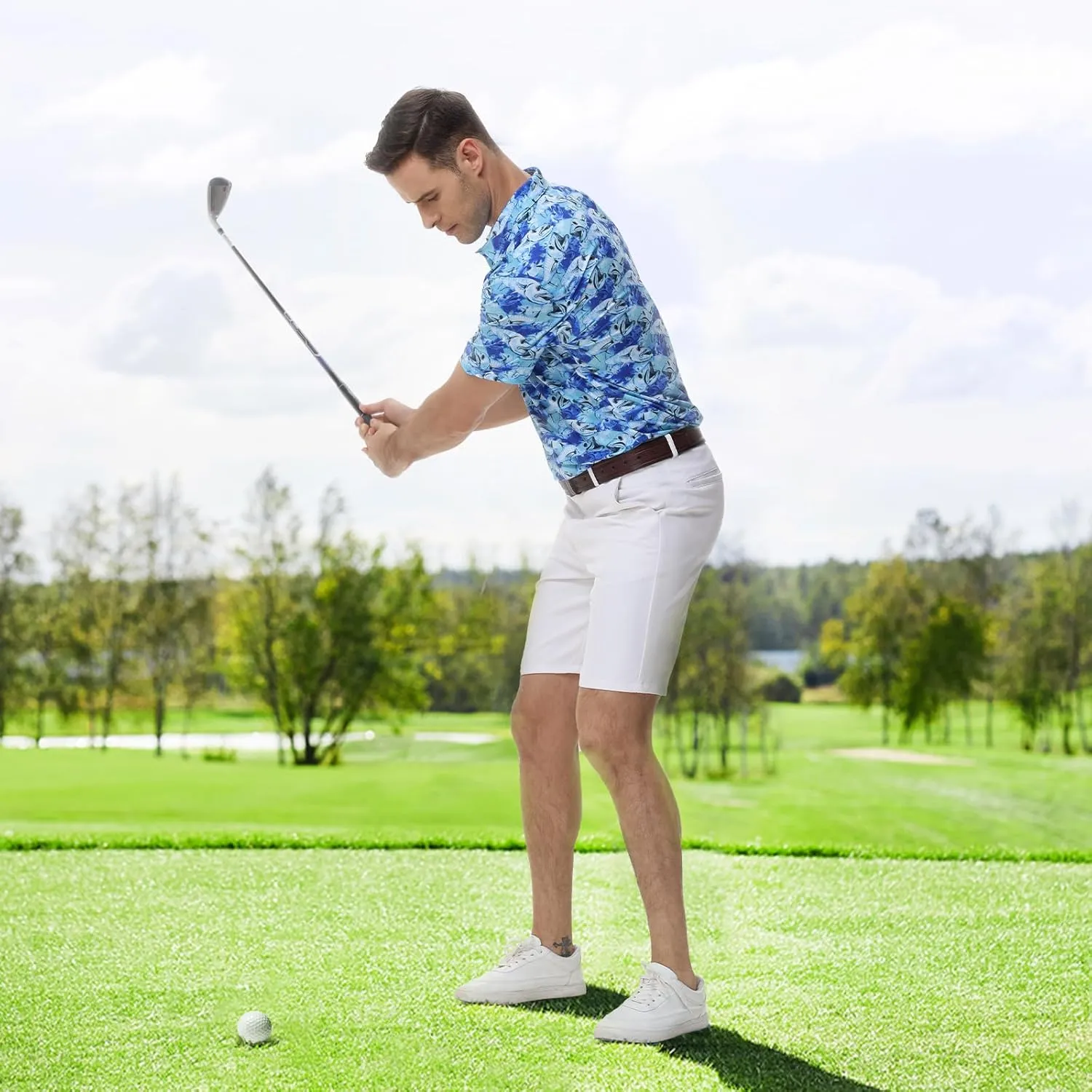 TIHEEN Mens Performance Moisture Wicking Golf Polo Shirt,Mens Business Casual Printed Short Sleeve Polo Shirts