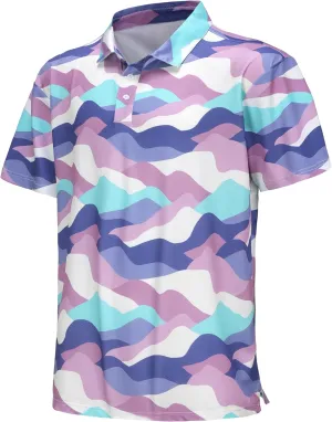 TIHEEN Mens Performance Moisture Wicking Golf Polo Shirt,Mens Business Casual Printed Short Sleeve Polo Shirts