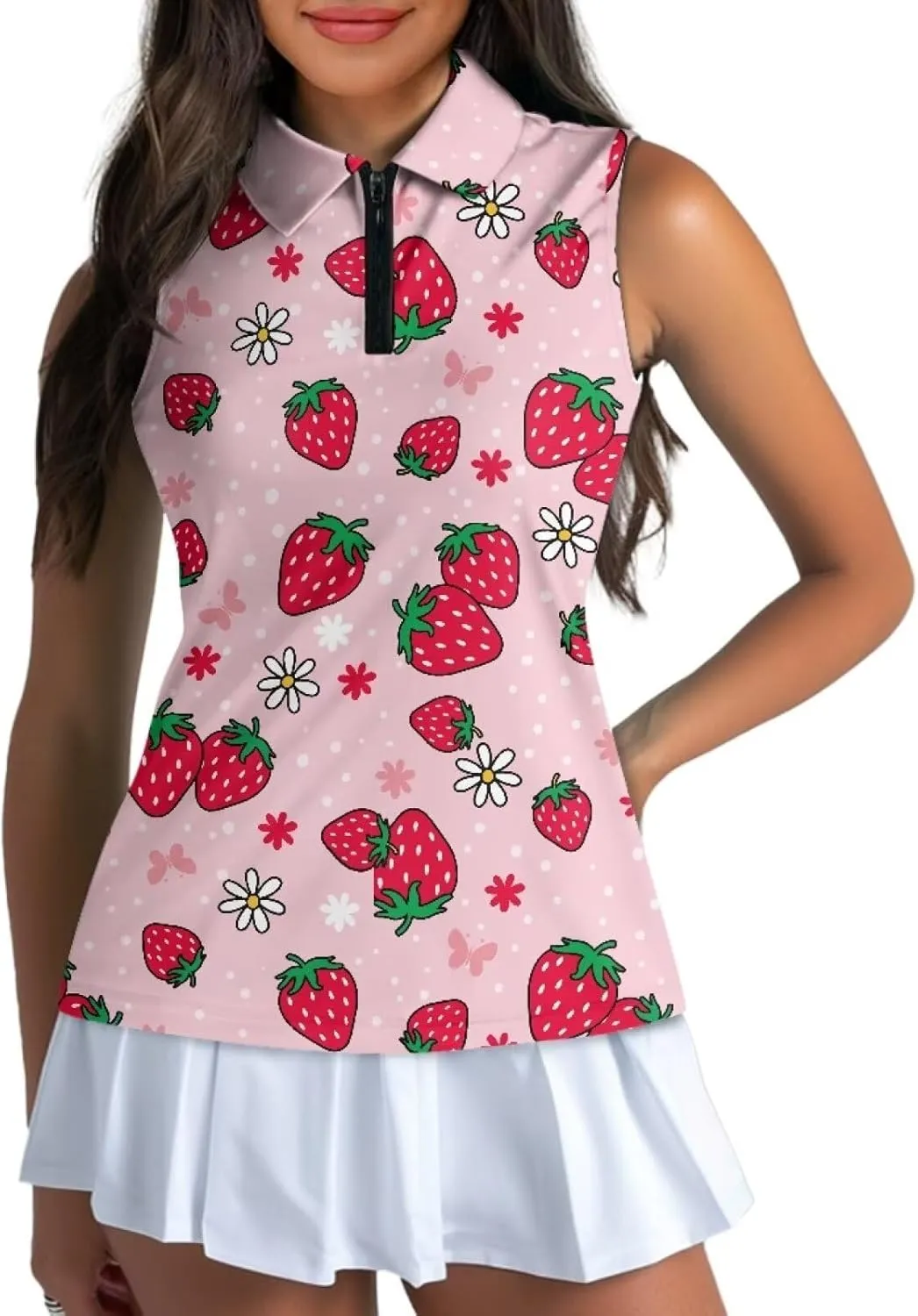 TOADDITDO Women's Sleeveless Golf Shirts Racerback Zip Up Tennis Athletic Collar Tank Tops Size XS-4XL