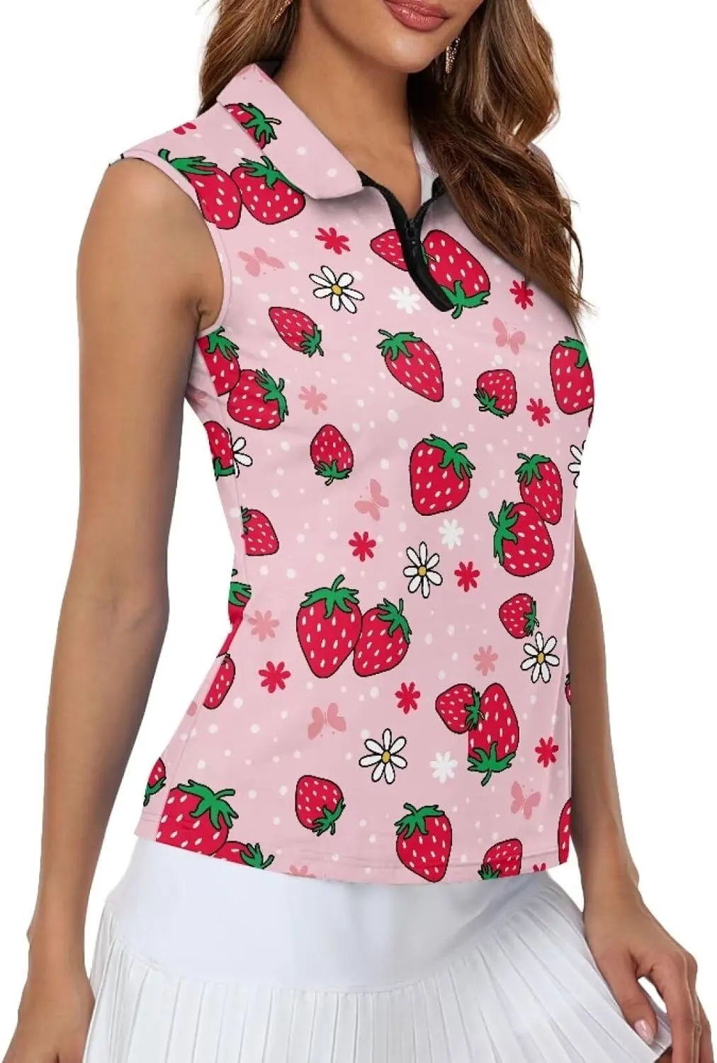 TOADDITDO Women's Sleeveless Golf Shirts Racerback Zip Up Tennis Athletic Collar Tank Tops Size XS-4XL