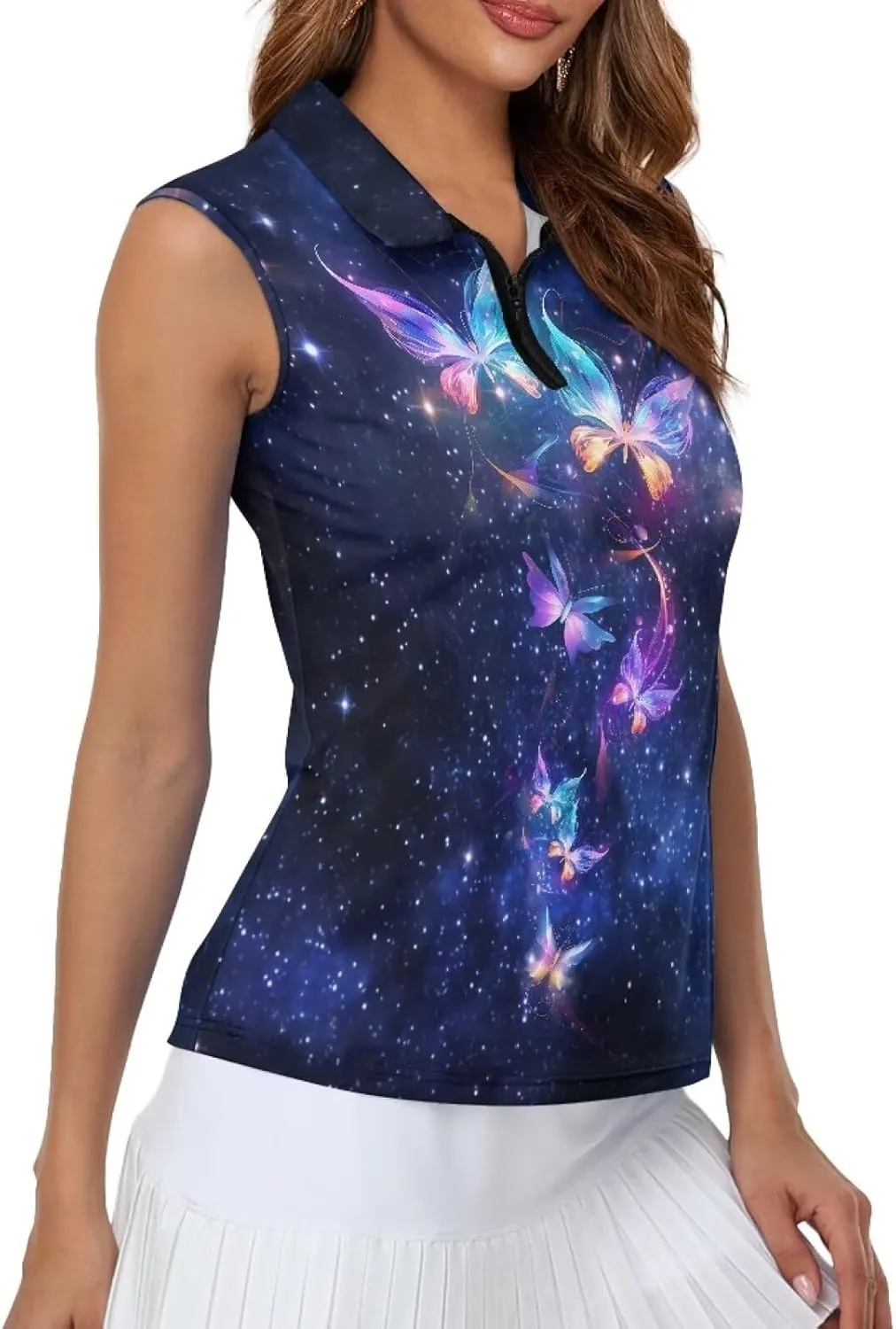 TOADDITDO Women's Sleeveless Golf Shirts Racerback Zip Up Tennis Athletic Collar Tank Tops Size XS-4XL
