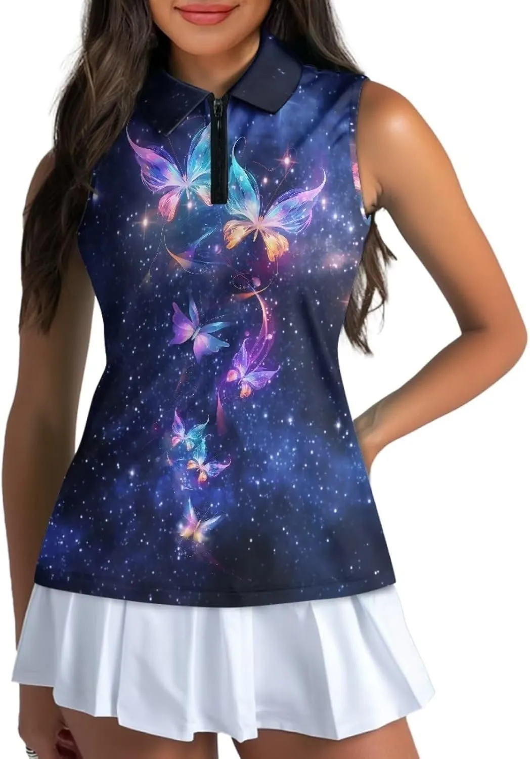 TOADDITDO Women's Sleeveless Golf Shirts Racerback Zip Up Tennis Athletic Collar Tank Tops Size XS-4XL