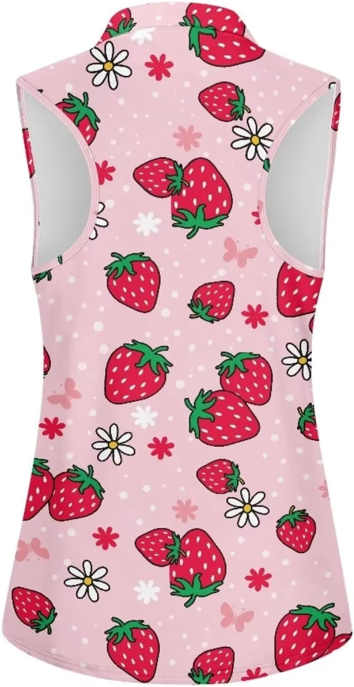 TOADDITDO Women's Sleeveless Golf Shirts Racerback Zip Up Tennis Athletic Collar Tank Tops Size XS-4XL