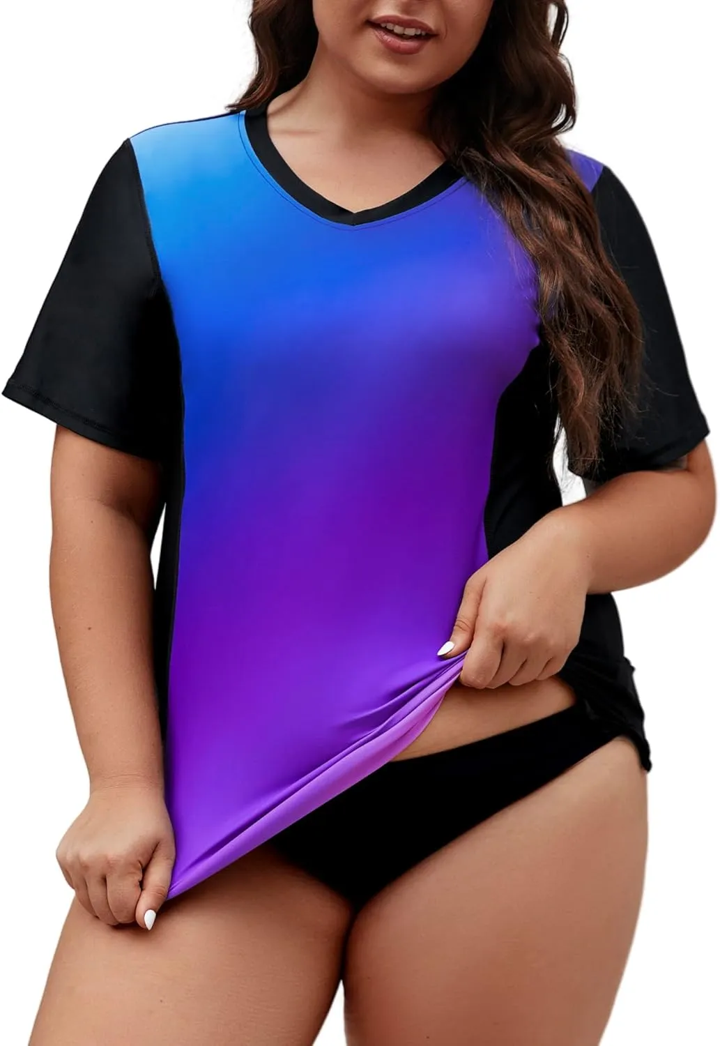 Tournesol Women's Plus Size Rash Guard UV Sun Protection Swim Shirts Short Sleeve Swimwear Swimsuit Tops