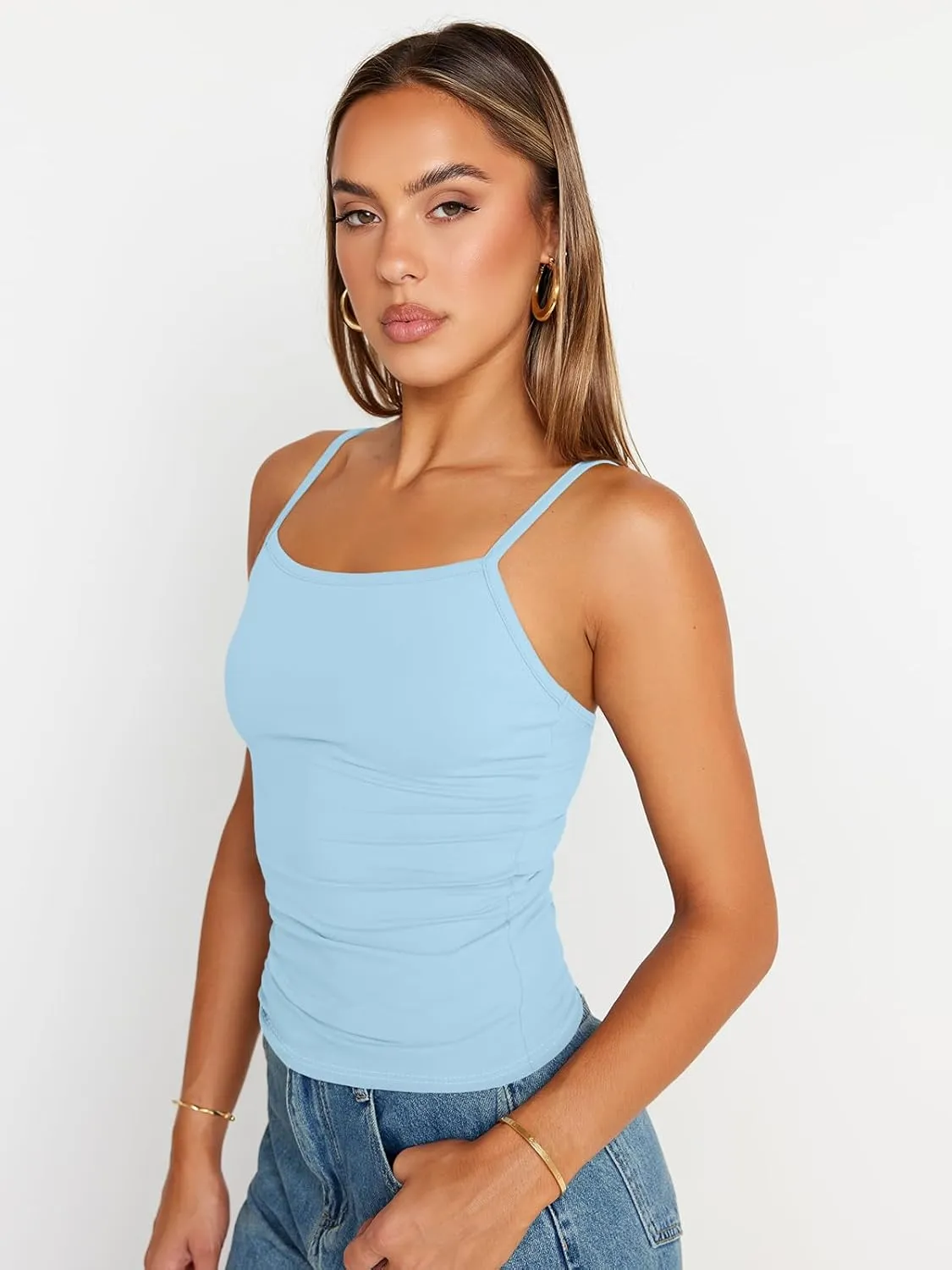 Trendy Queen Womens Adjustable Camisole Sleeveless Square Neck Spaghetti Strap Tank Tops Basic Shirt