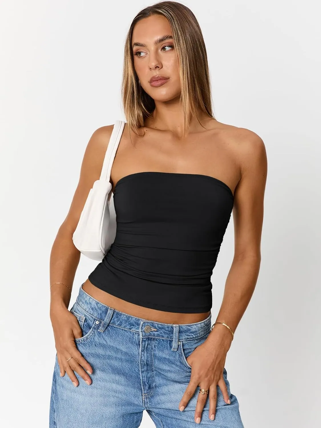 Trendy Queen Womens Cute Summer Tube Tops Going Out Strapless Ruched Backless Sleeveless Bandeau Y2k Clothes 2025