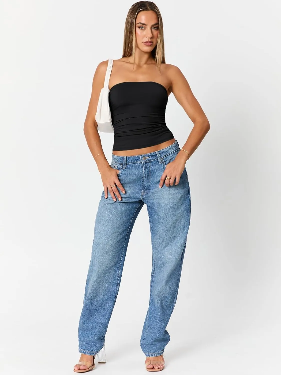 Trendy Queen Womens Cute Summer Tube Tops Going Out Strapless Ruched Backless Sleeveless Bandeau Y2k Clothes 2025