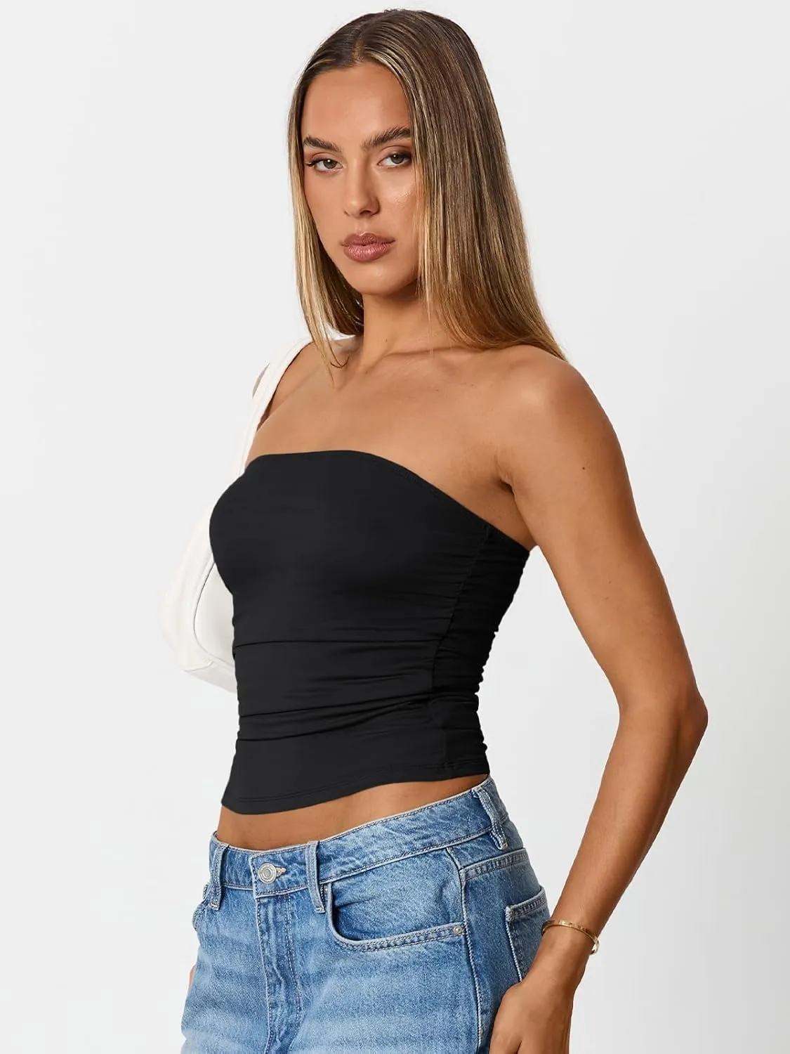Trendy Queen Womens Cute Summer Tube Tops Going Out Strapless Ruched Backless Sleeveless Bandeau Y2k Clothes 2025