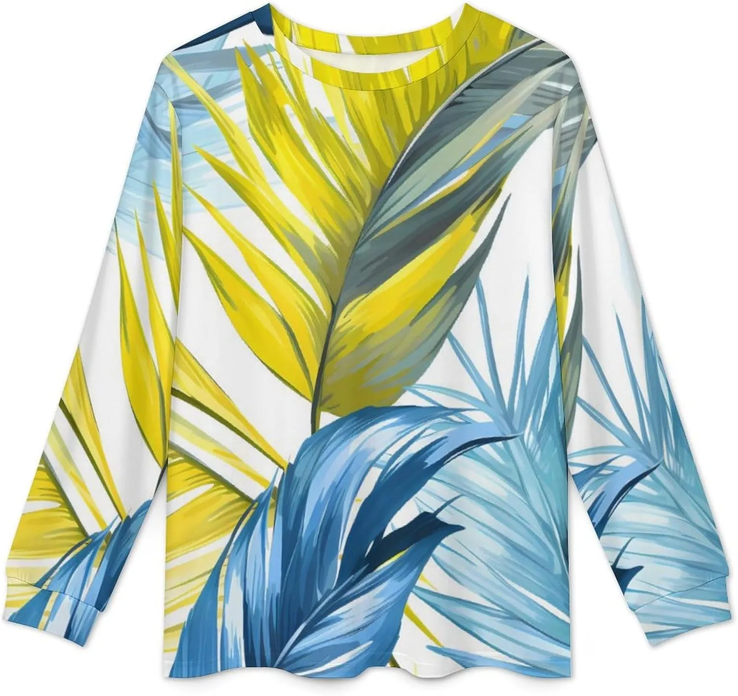 Tropical Leaves Men's Pajamas Sets Round Neck Long Sleeve Shirts And Bottoms 2 Piece Pjs Loungewear