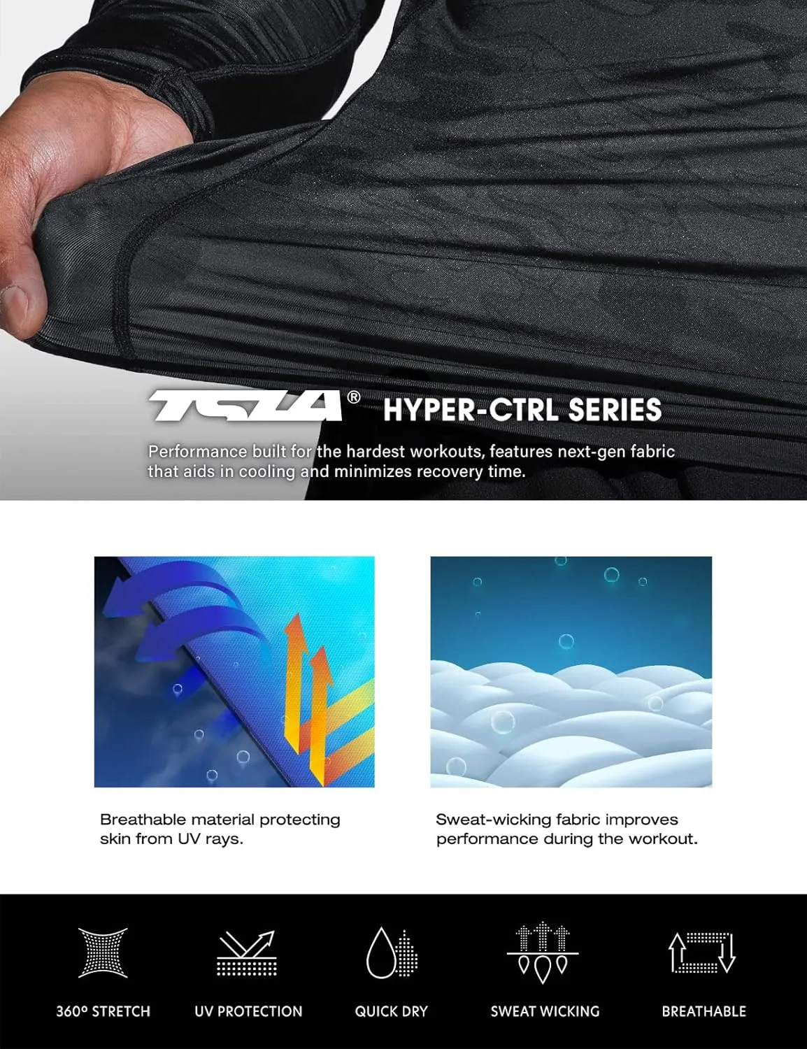 TSLA Men's UPF 50  Compression Shirts, Cool Dry Long Sleeve Athletic Tops, Sports Baselayer Workout Shirt