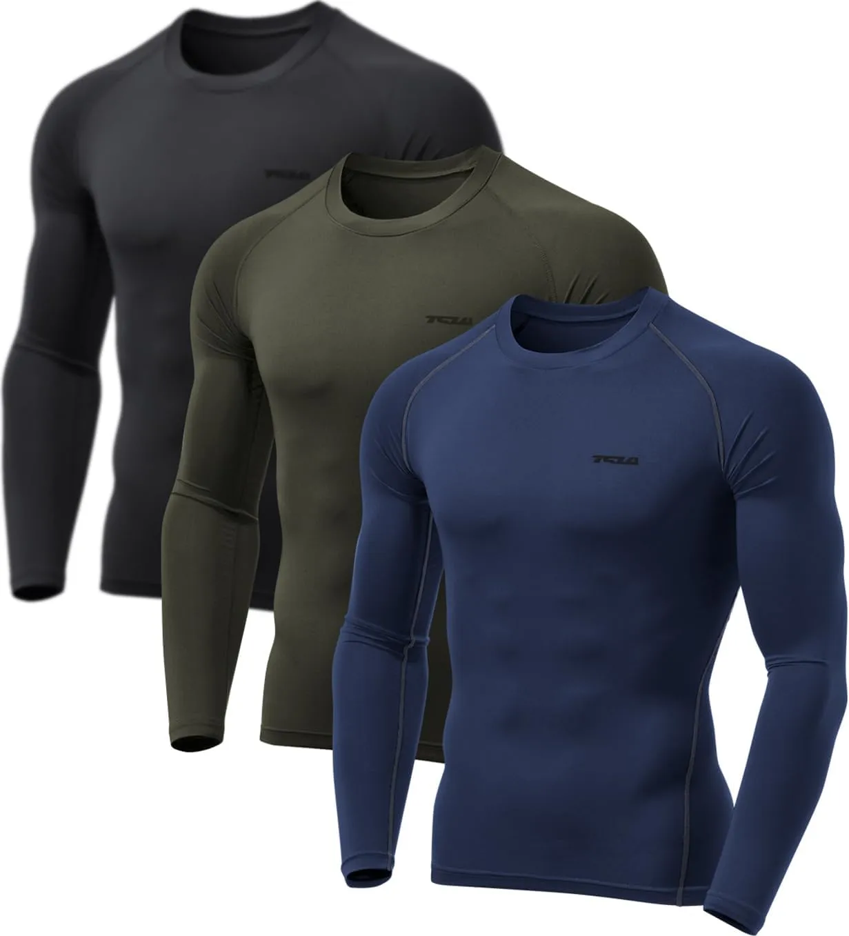 TSLA Men's UPF 50  Compression Shirts, Cool Dry Long Sleeve Athletic Tops, Sports Baselayer Workout Shirt