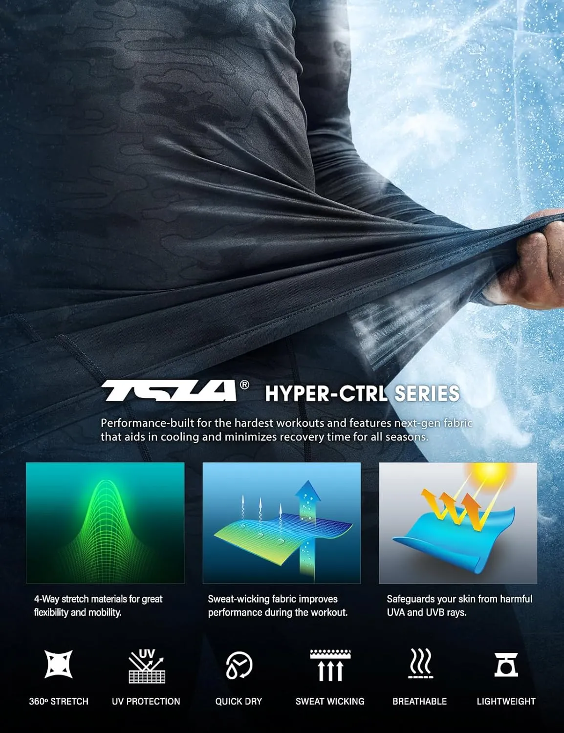 TSLA Men's UPF 50  Compression Shirts, Cool Dry Long Sleeve Athletic Tops, Sports Baselayer Workout Shirt