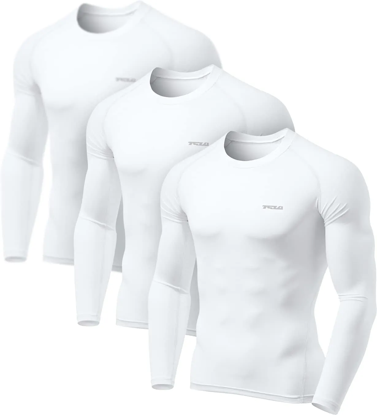 TSLA Men's UPF 50  Compression Shirts, Cool Dry Long Sleeve Athletic Tops, Sports Baselayer Workout Shirt