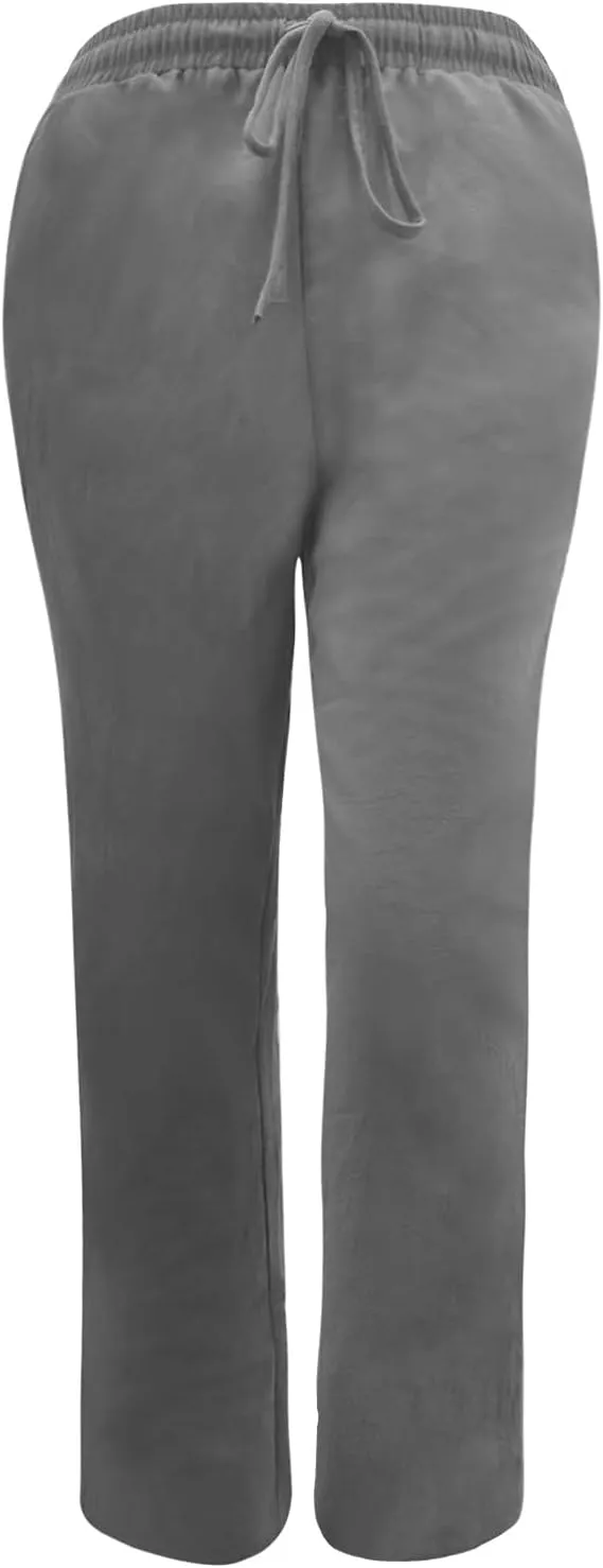 tuduoms Women Linen Casual Pants Summer Fashion Solid Elastic High Wasited Straight Pants Comfy Beach Trousers with Pockets