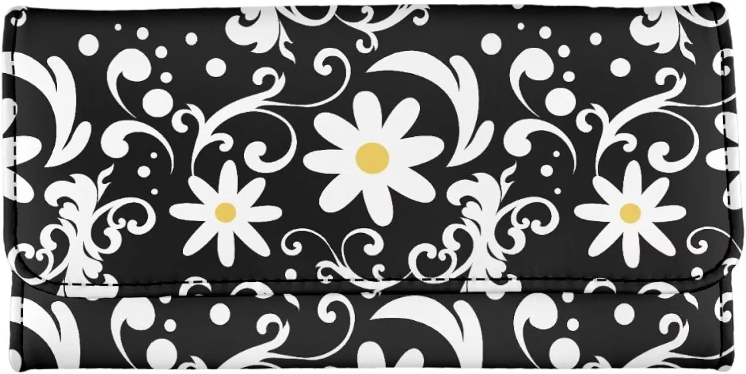 Uasibuni Daisy Flower Women's Trifold Clutch Wallet with RFID Protection Credit Card Wallet Purse