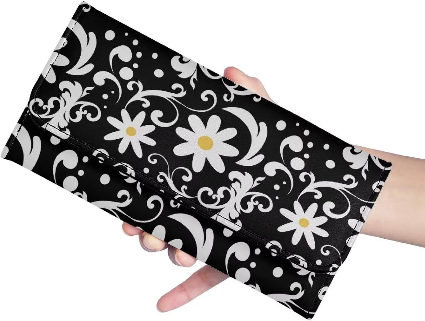 Uasibuni Daisy Flower Women's Trifold Clutch Wallet with RFID Protection Credit Card Wallet Purse
