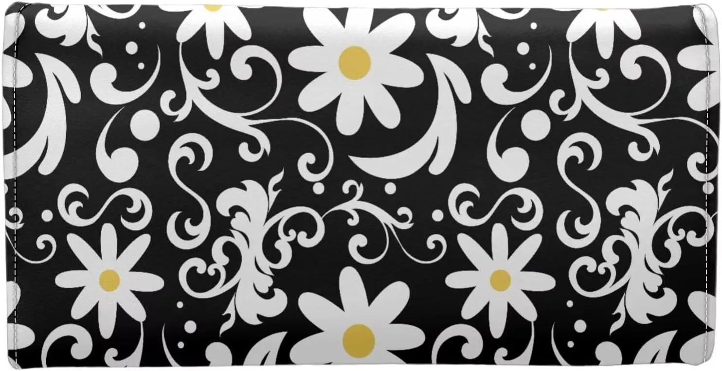 Uasibuni Daisy Flower Women's Trifold Clutch Wallet with RFID Protection Credit Card Wallet Purse
