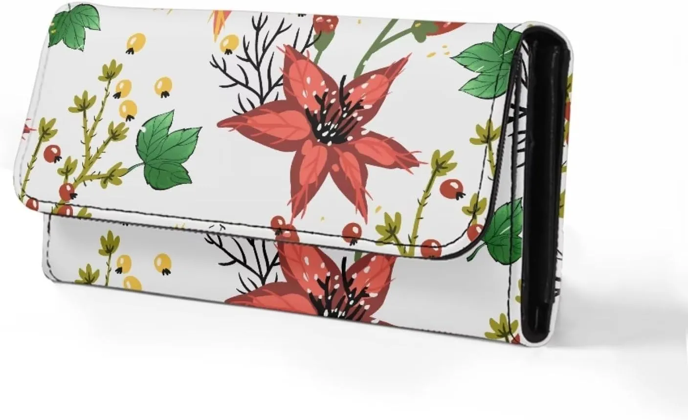 Uasibuni Flowering Fruits PU Leather Trifold Wallet for Women Multi Credit Card Slots,Mobile case Coin Purse with ID Window