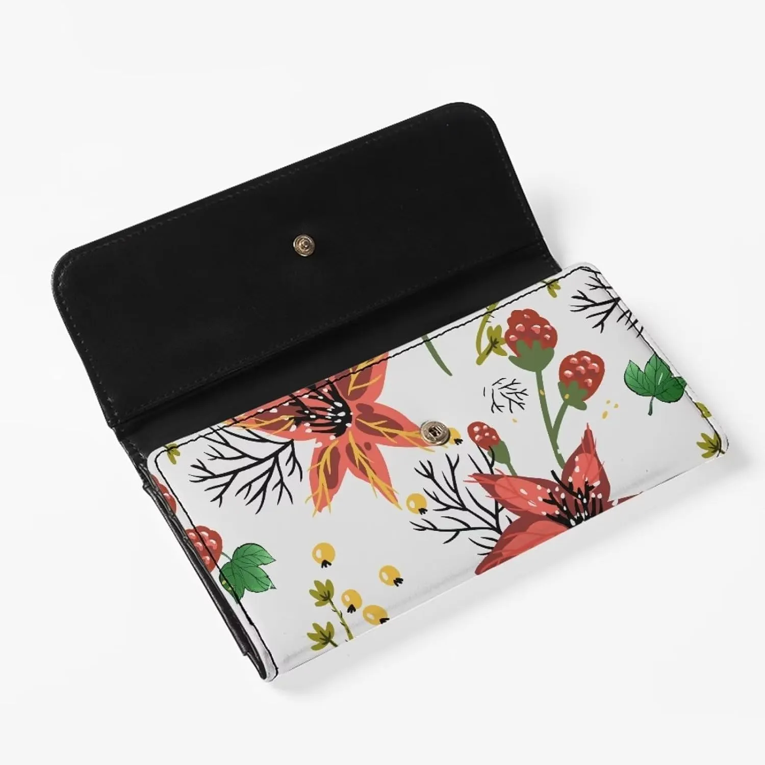 Uasibuni Flowering Fruits PU Leather Trifold Wallet for Women Multi Credit Card Slots,Mobile case Coin Purse with ID Window