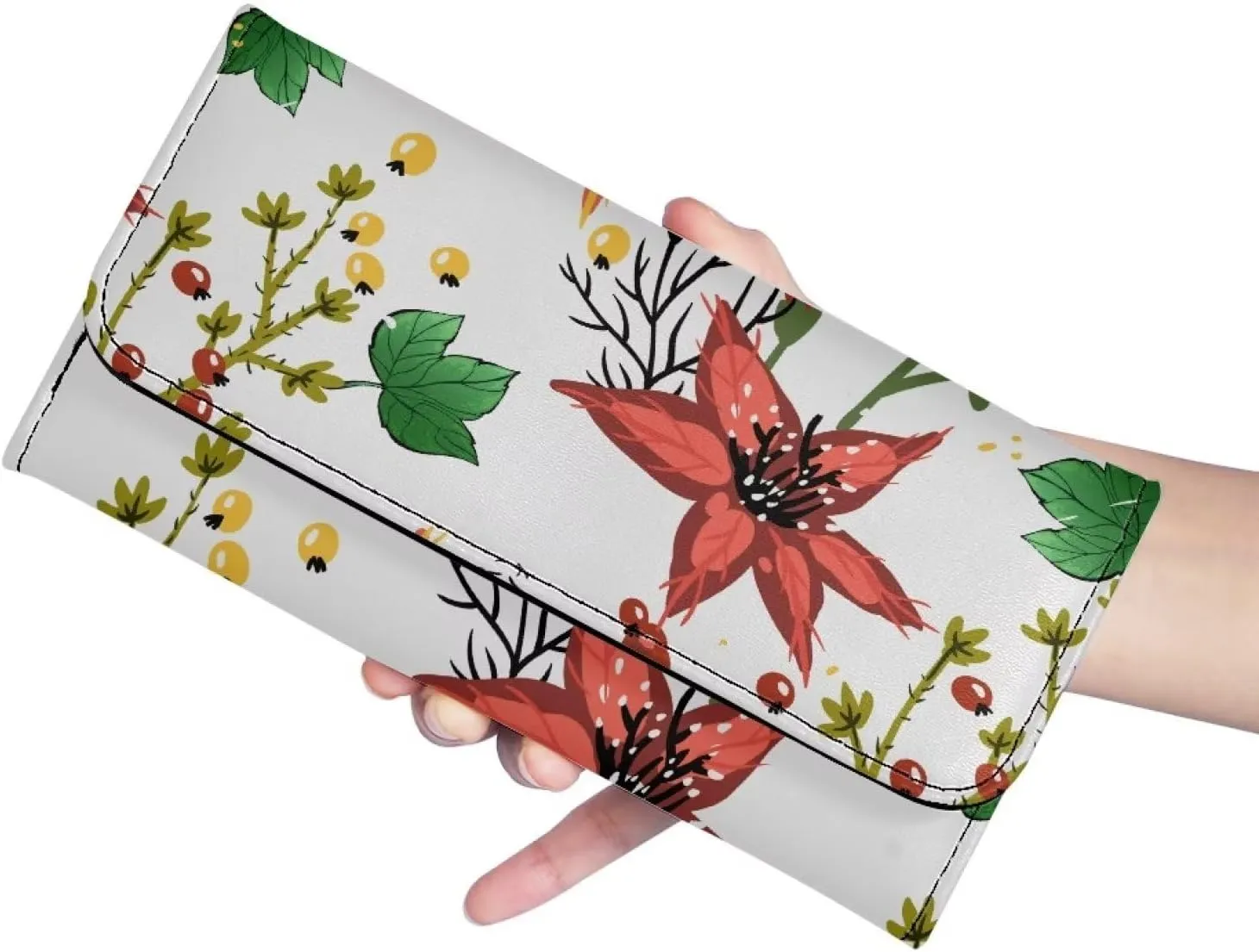 Uasibuni Flowering Fruits PU Leather Trifold Wallet for Women Multi Credit Card Slots,Mobile case Coin Purse with ID Window