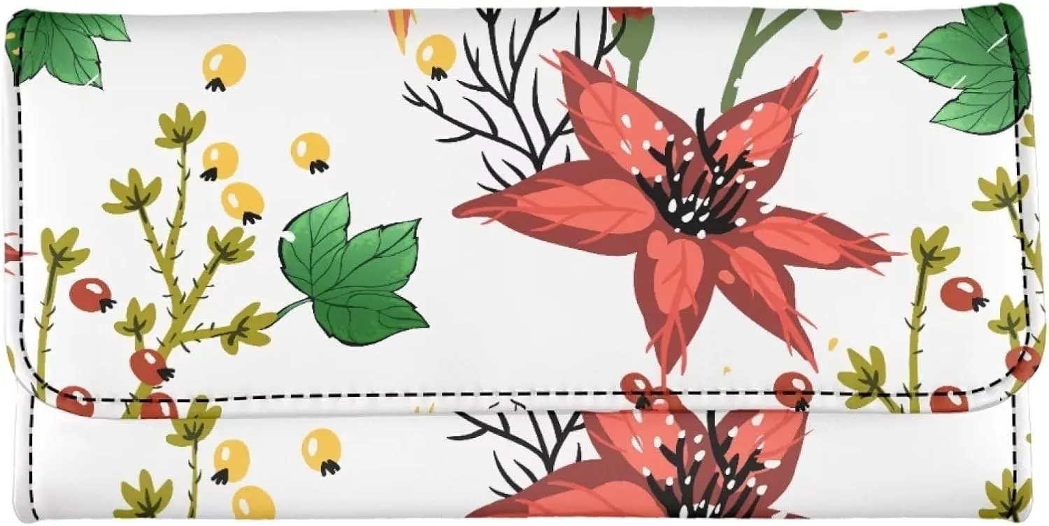 Uasibuni Flowering Fruits PU Leather Trifold Wallet for Women Multi Credit Card Slots,Mobile case Coin Purse with ID Window