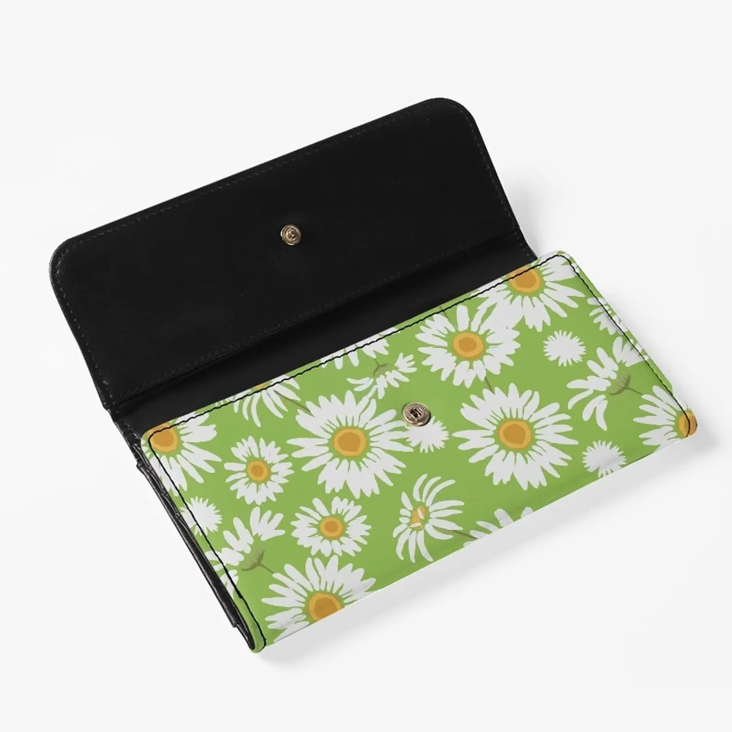 Uasibuni Green Daisy Womens Large Capacity Faux Leather RFID Blocking Wallets Wristlet Clutch Card Holder