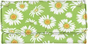Uasibuni Green Daisy Womens Large Capacity Faux Leather RFID Blocking Wallets Wristlet Clutch Card Holder