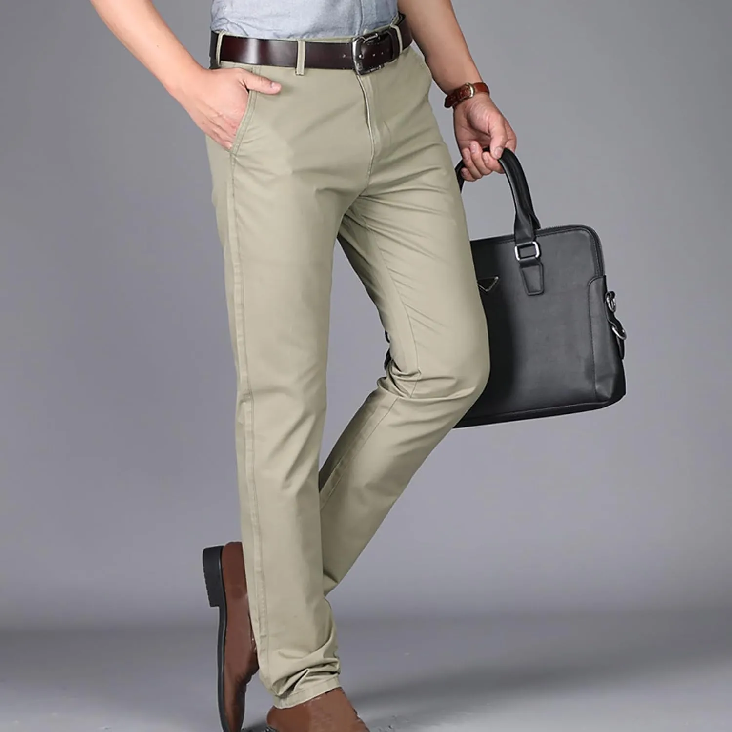 Uillui Dress Pants for Men Business Casual Slim Fit Stretch Slacks Big Tall Chinos Flat Front Flex Golf Straight Long Pants